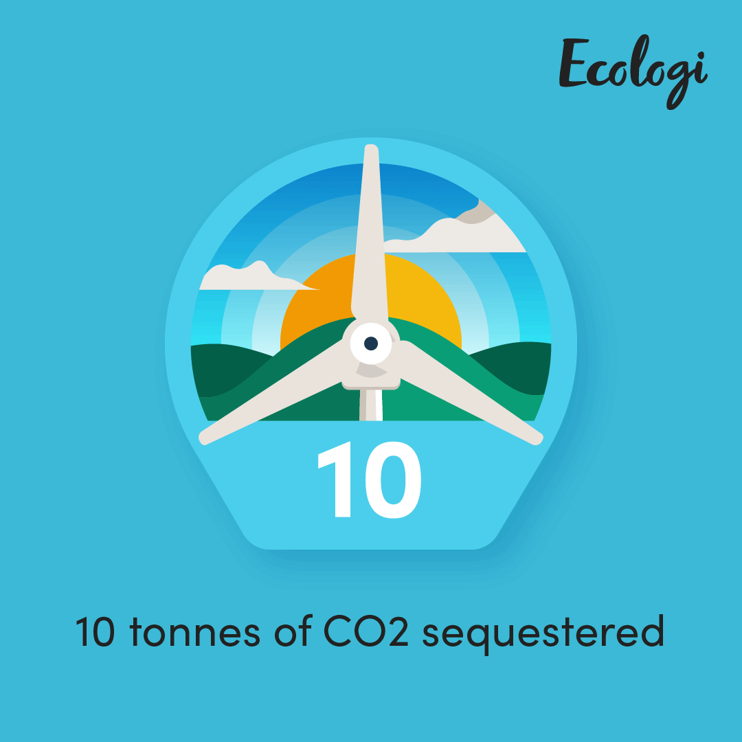 10 tonnes of CO2 sequestered badge from Ecologi